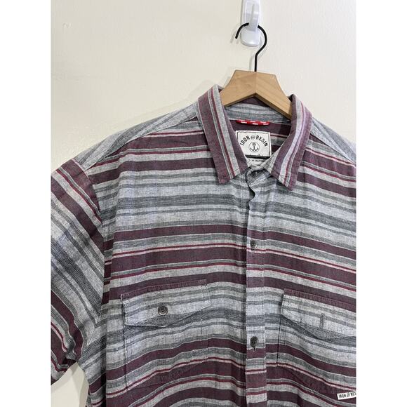 Iron Resin Striped XL Western USA Rodeo Canvas Work Chore Farm Button Up Shirt - Picture 4 of 15